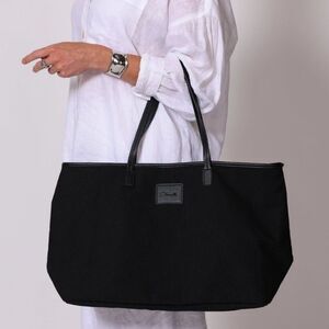 Cleobella Black Canvas/ Vegan Leather Casual Tote Bag One Size